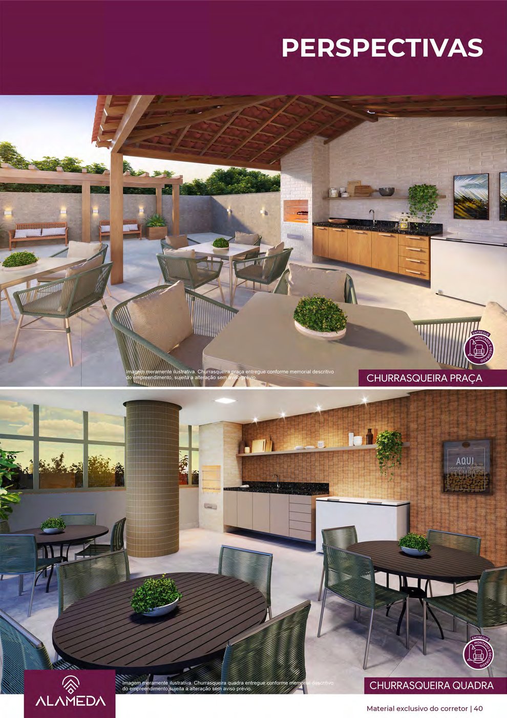 Área de churrasqueiras integradas e espaço gourmet mobiliado no Alameda Residencial