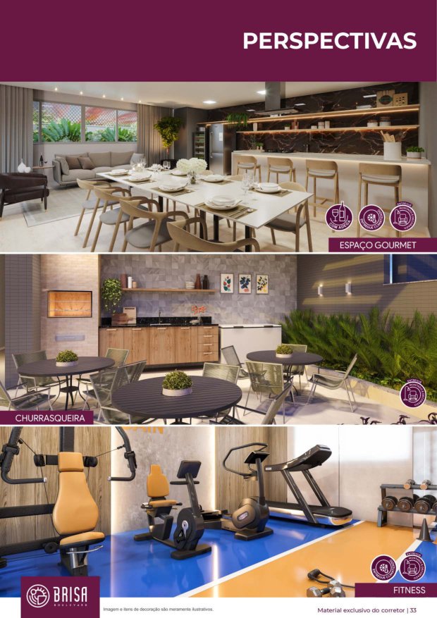 Espaço gourmet climatizado com adega churrasqueira e academia fitness montada no Brisa Boulevard