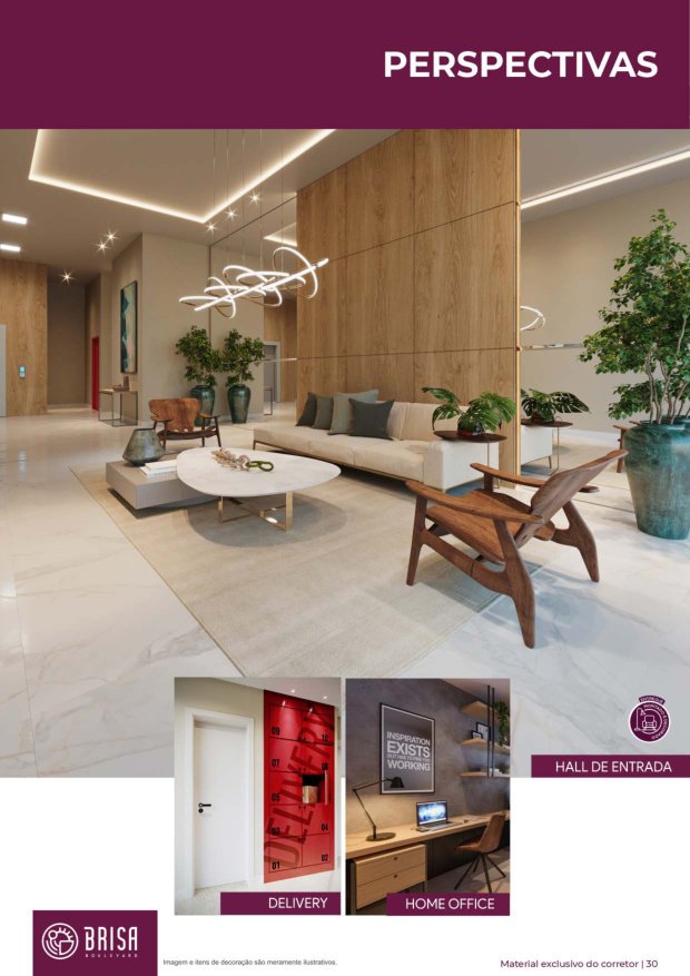 Hall social decorado delivery inteligente e home office no Brisa Boulevard