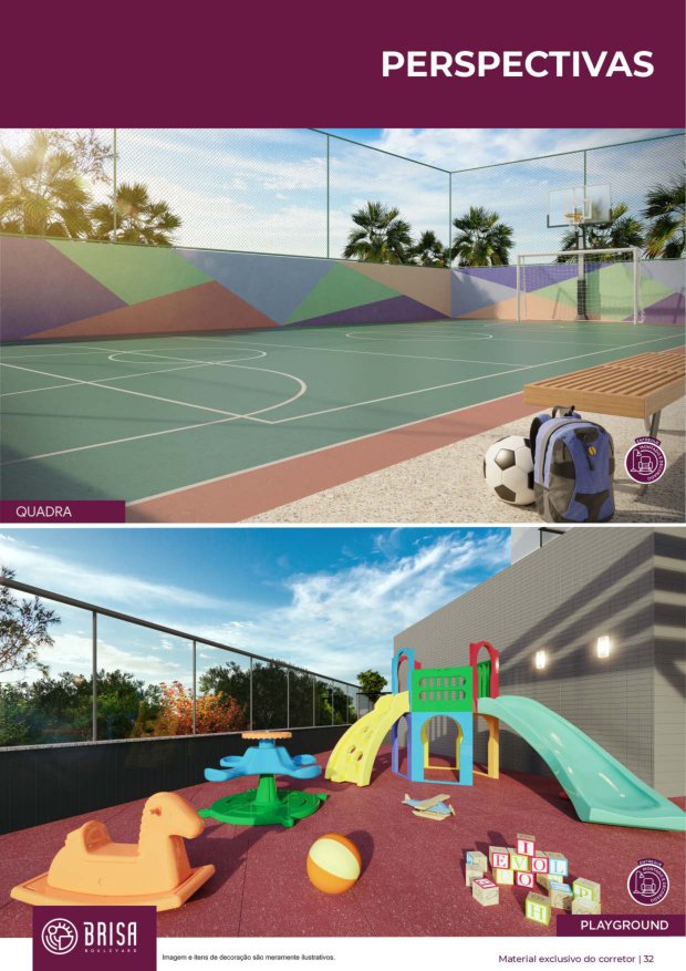 Quadra esportiva e playground infantil no condomínio Brisa Boulevard Argo