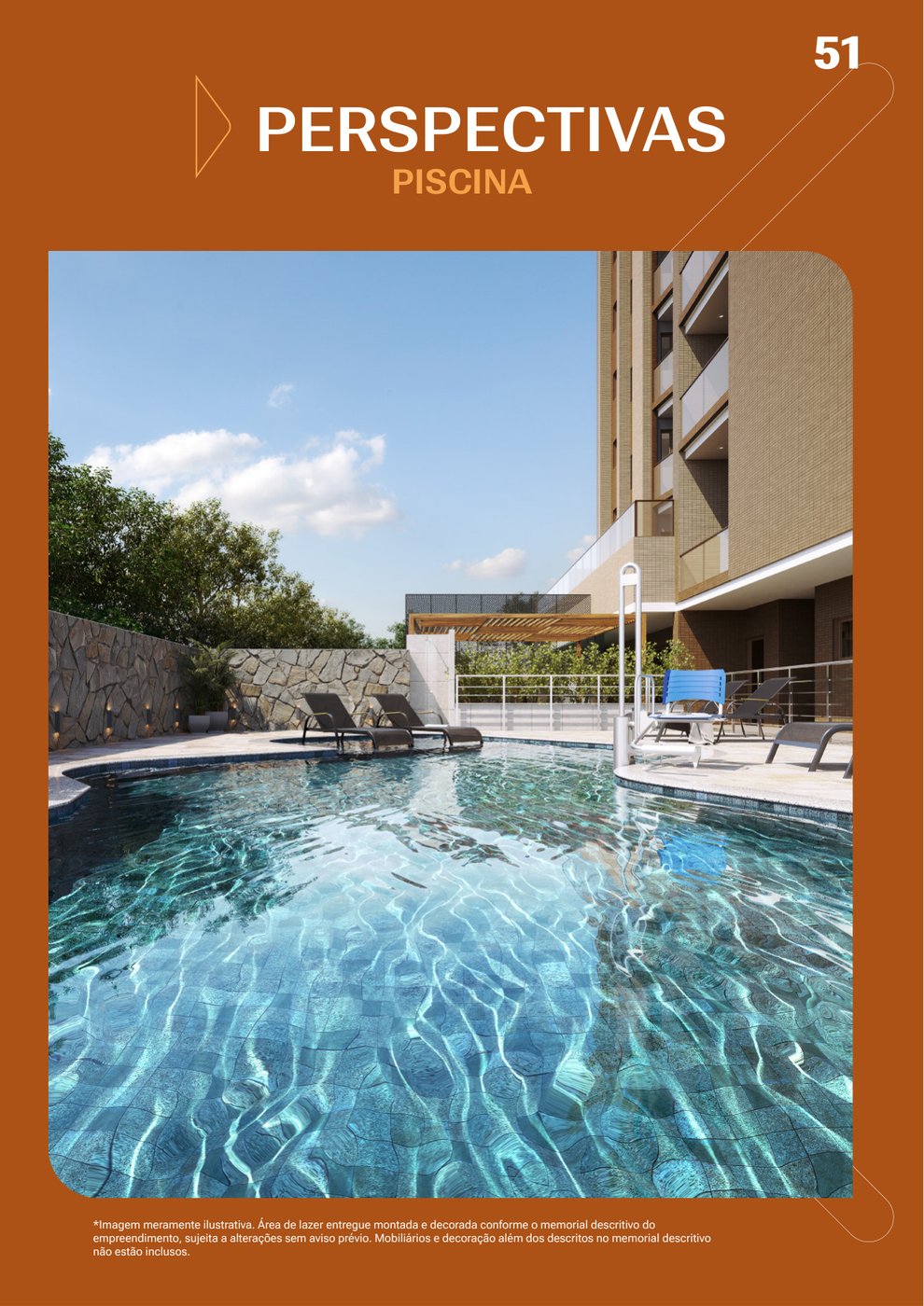 Piscina adulto com prainha solarium e revestimento em pedras naturais no Kalena Residence Argo