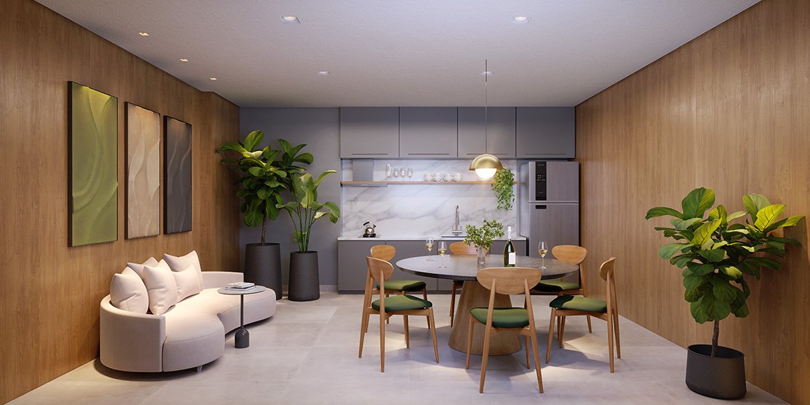 Espaço Confraria e jantar gourmet climatizado decorado no Macan Residence Jardim Camburi